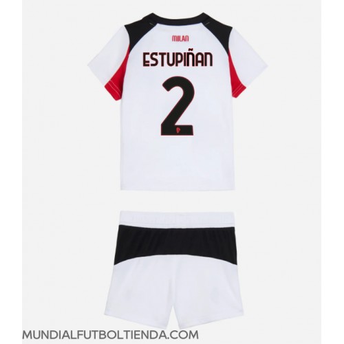 Camiseta AC Milan Pervis Estupinan #2 Segunda Equipación Replica 2025-26 para niños mangas cortas (+ Pantalones cortos)